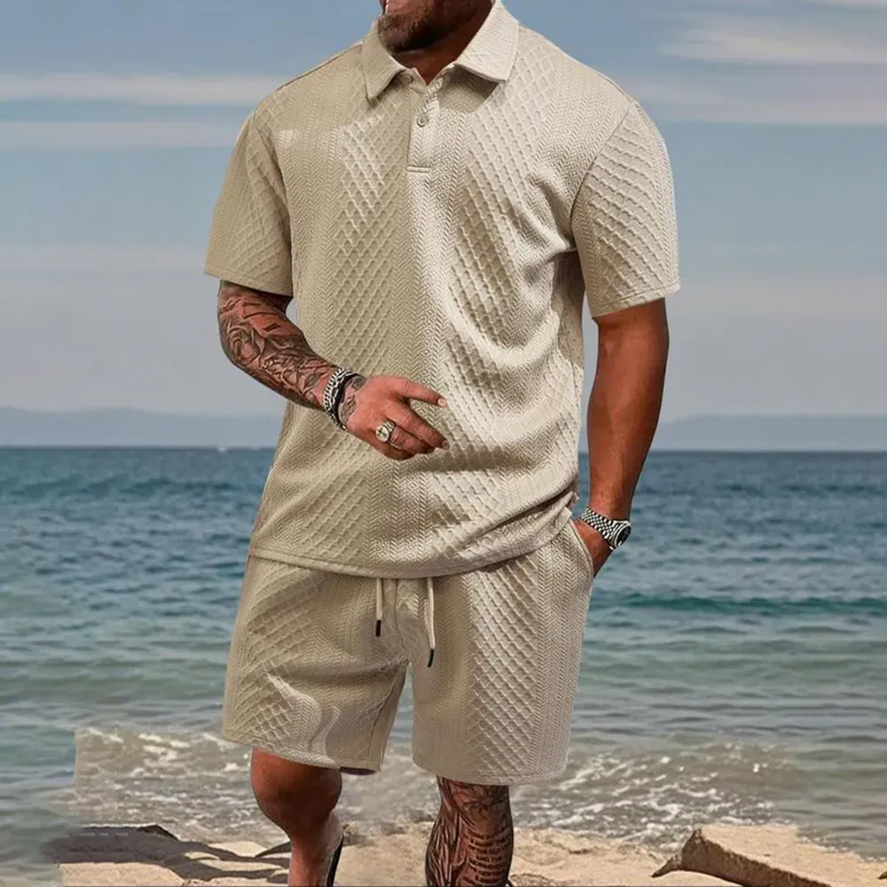 ⚡FINAL SALE⚡Men's Solid Polo Shirt & Drawstring Waist Shorts Set