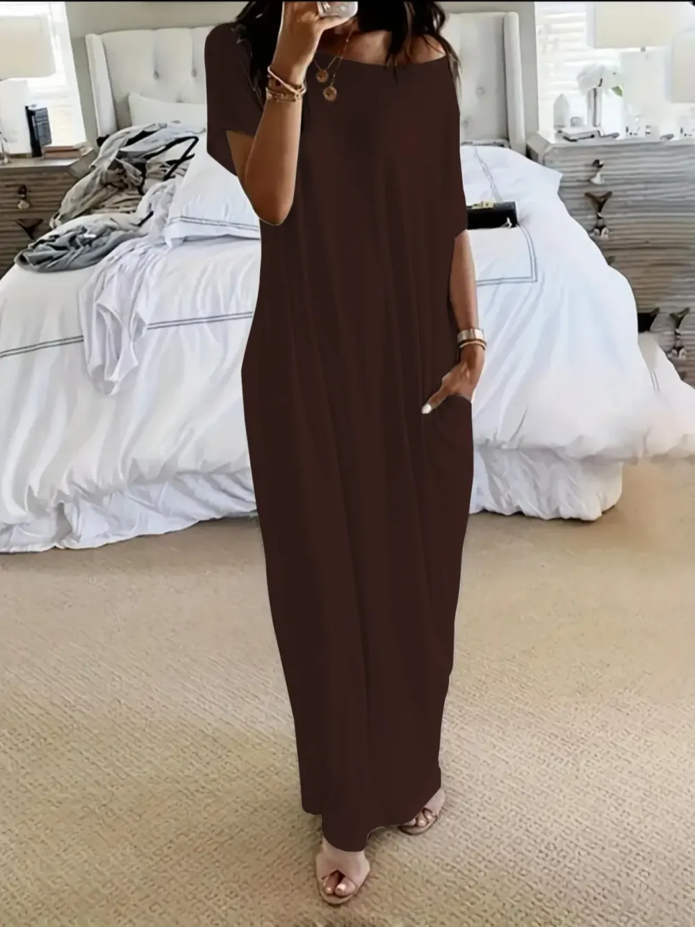  Women's solid color casual dress