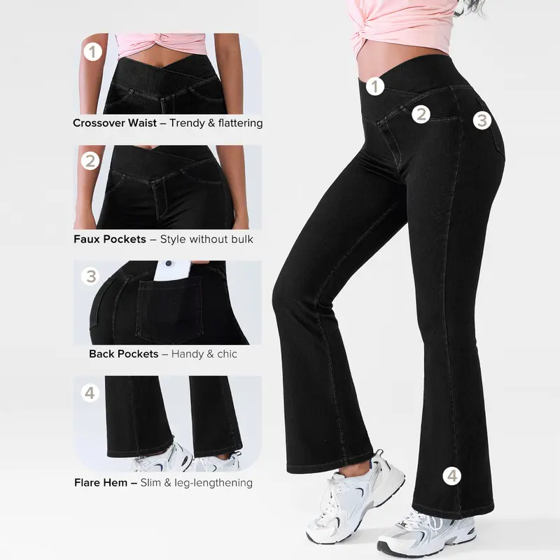 ⚡FINAL SALE⚡Women's High-Waisted Stretch Jeans with Crossover Design — Slim-Fit Flared Denim Leggings