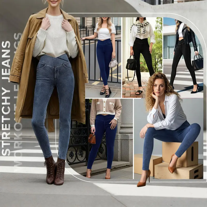 ⚡FINAL SALE⚡Women's High-Waisted Stretch Jeans with Crossover Design — Slim-Fit Flared Denim Leggings