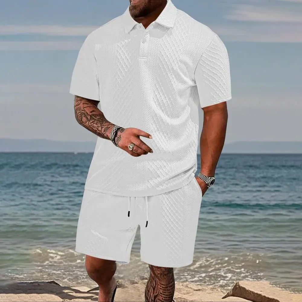⚡FINAL SALE⚡Men's Solid Polo Shirt & Drawstring Waist Shorts Set