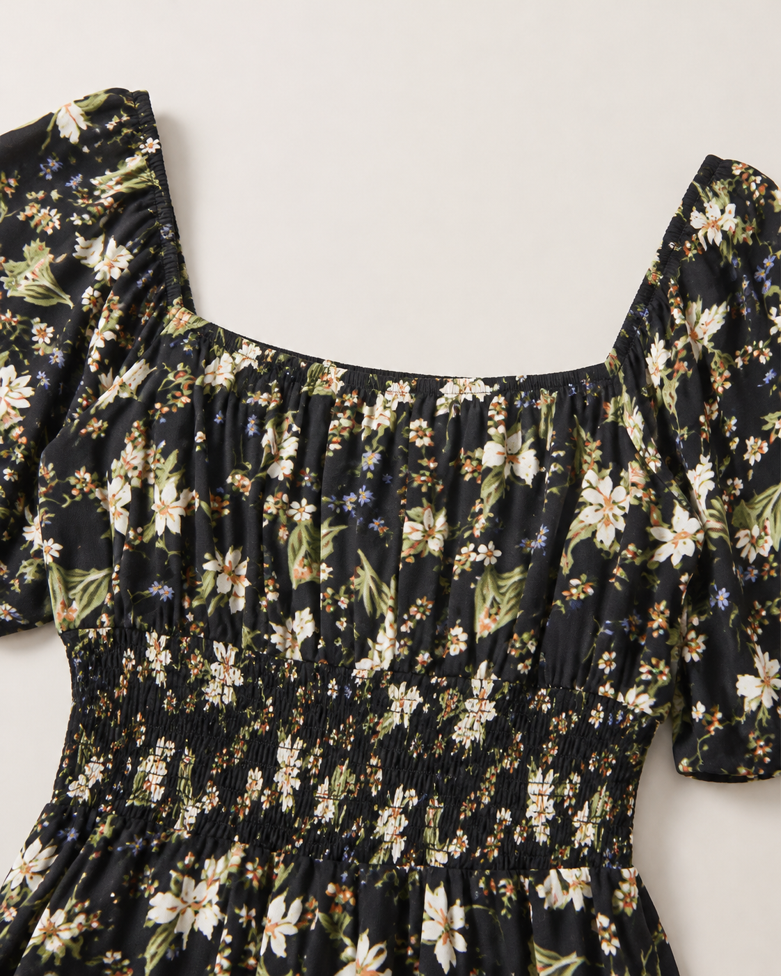 Aqua Meadow Floral square neck midi dress