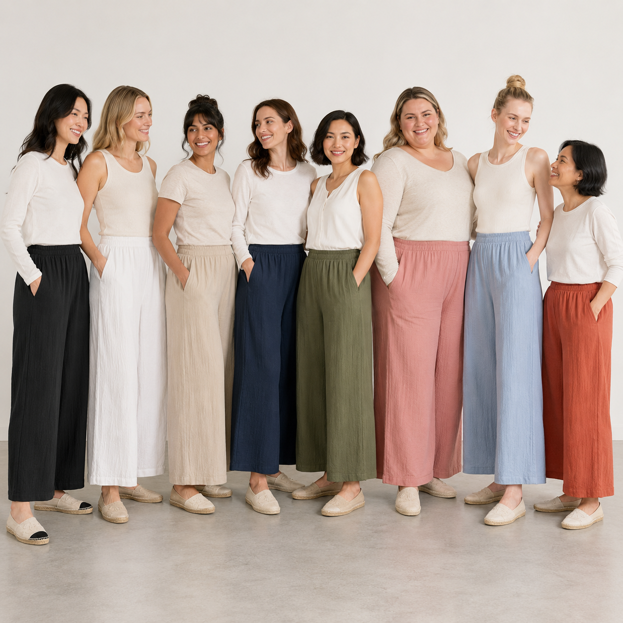 Beige wide leg pants model image
