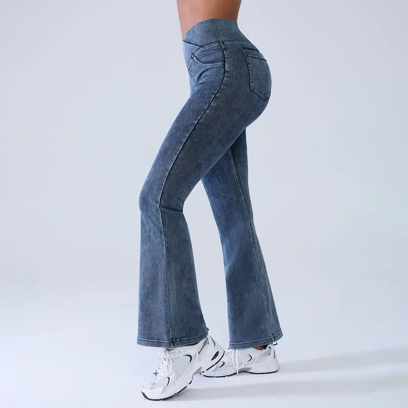 ⚡FINAL SALE⚡Women's High-Waisted Stretch Jeans with Crossover Design — Slim-Fit Flared Denim Leggings