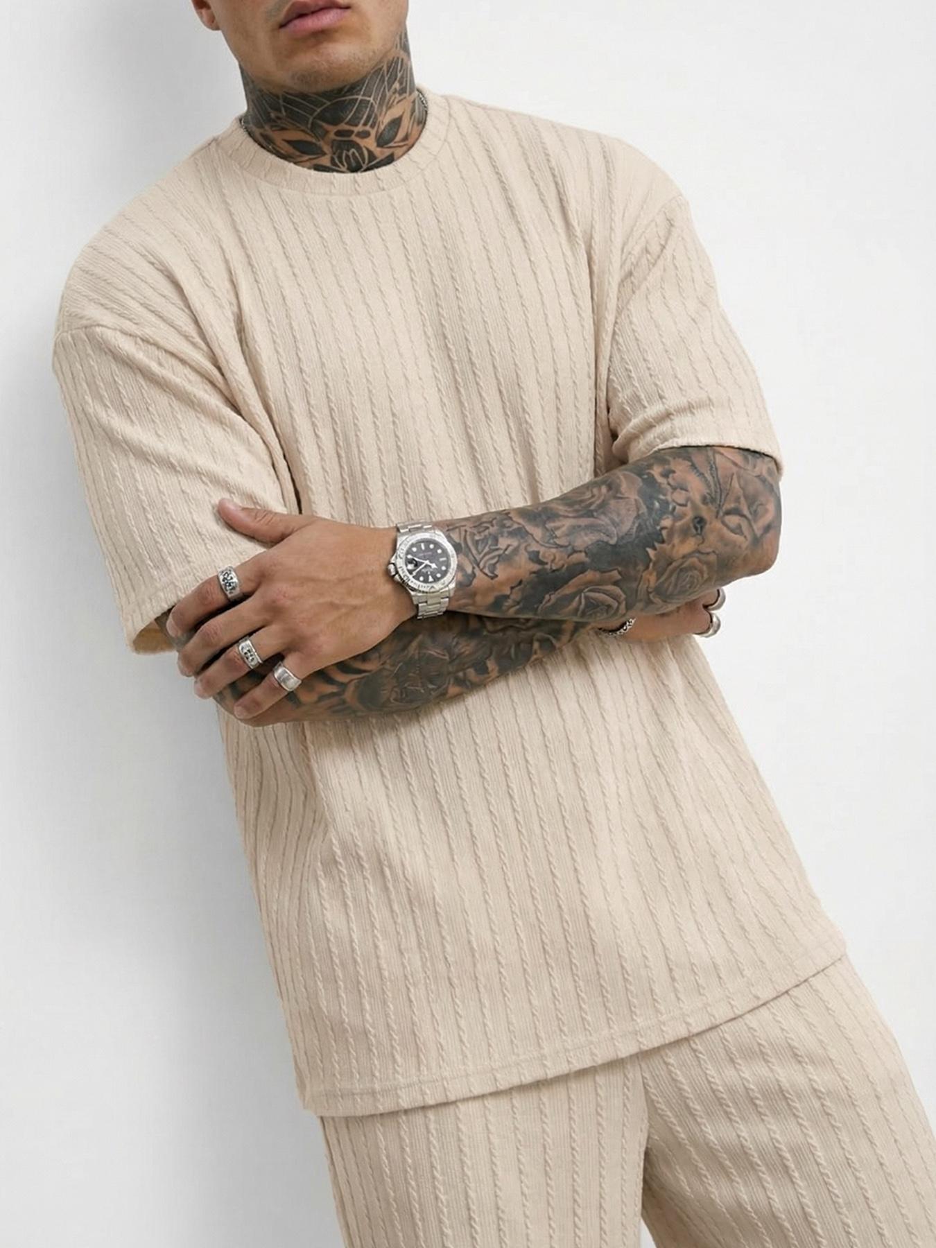 Men&rsquo;s Loose Fit 2-Piece Summer Set, Oversized Textured Tee with Relaxed Fit Drawstring Shorts