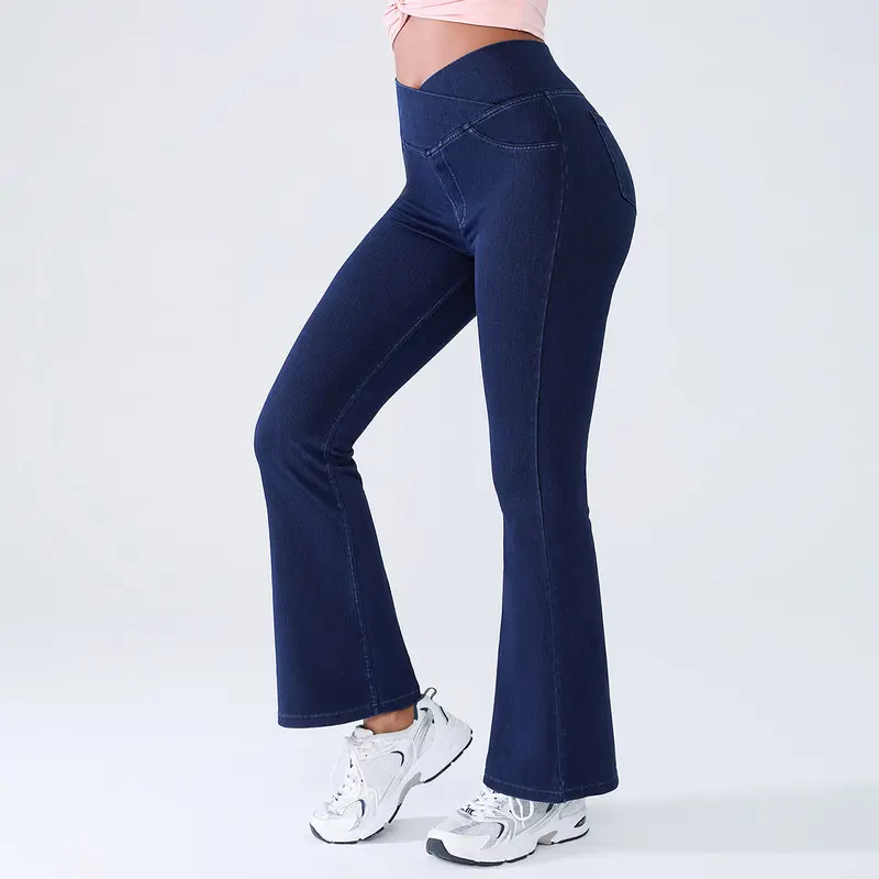 ⚡FINAL SALE⚡Women's High-Waisted Stretch Jeans with Crossover Design — Slim-Fit Flared Denim Leggings