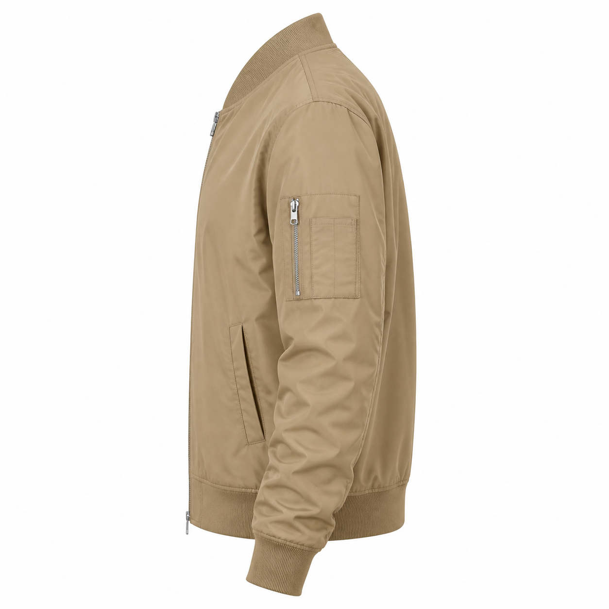 Khaki lightweight bomber windbreaker jacket side view