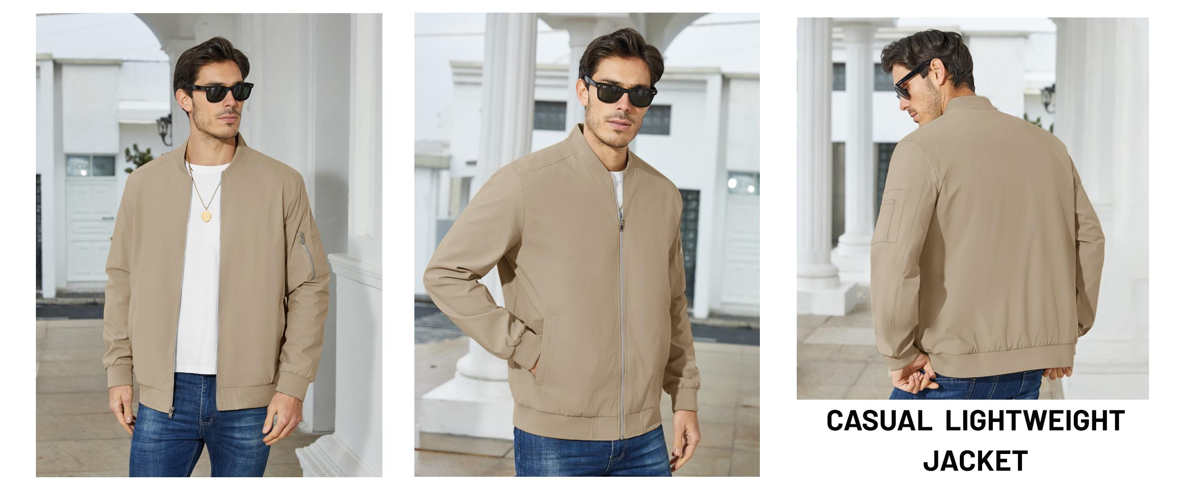 Casual lightweight bomber jacket front side back scene