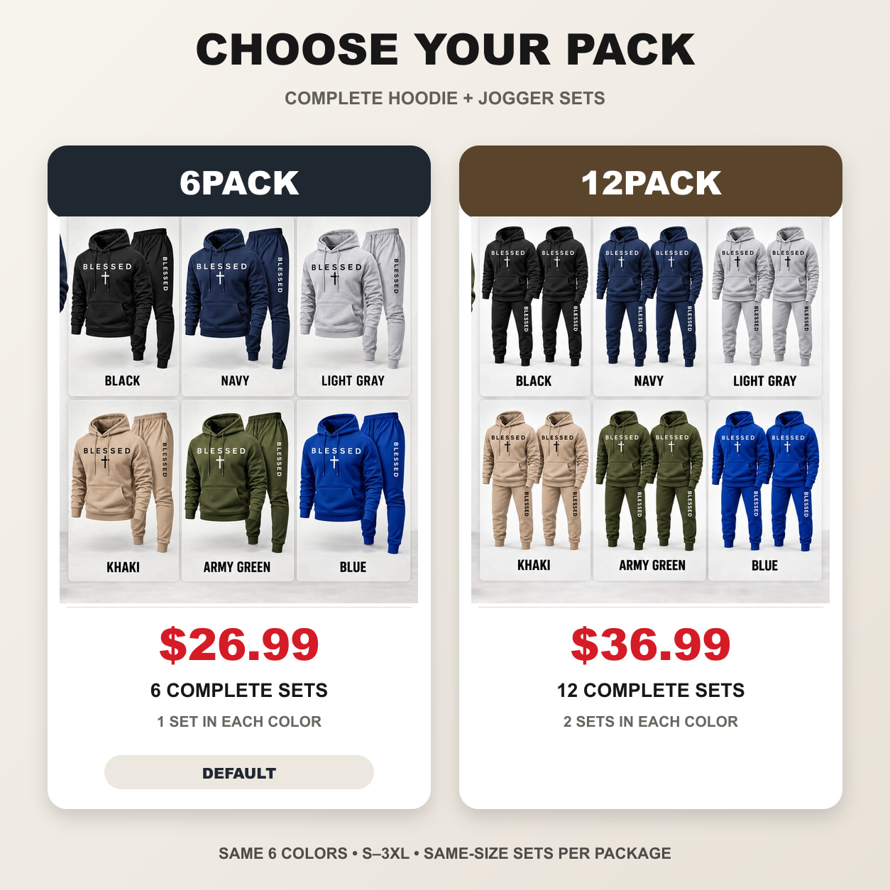 6PACK and 12PACK complete tracksuit package comparison with prices