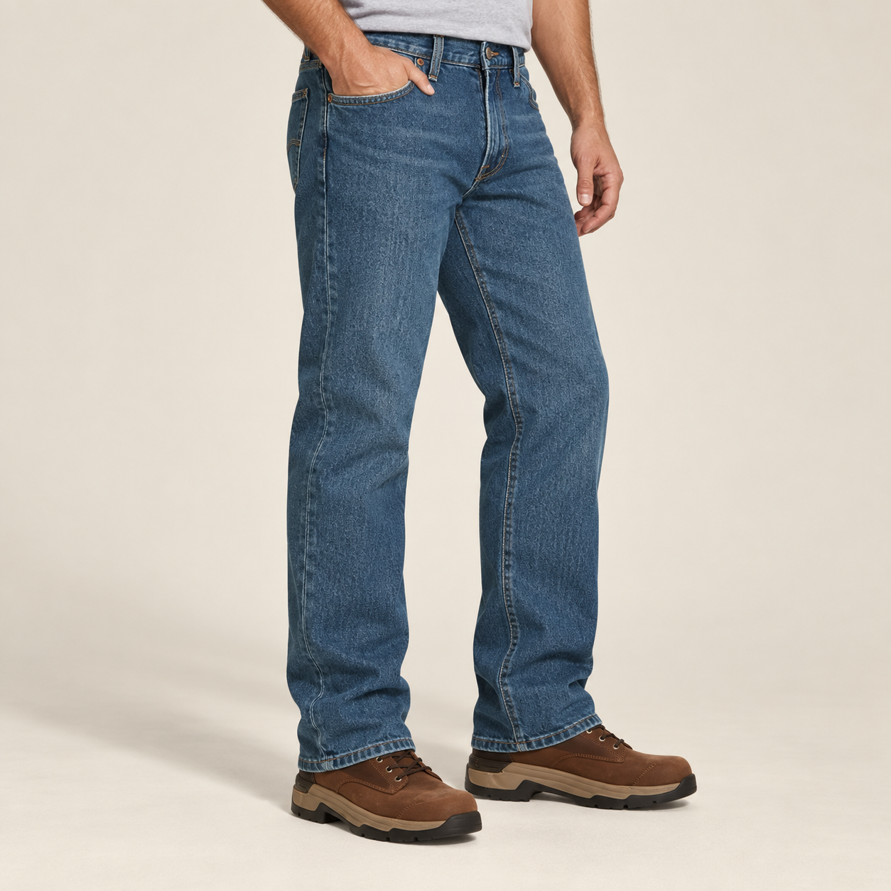 Men's classic fit jeans side and straight-leg view