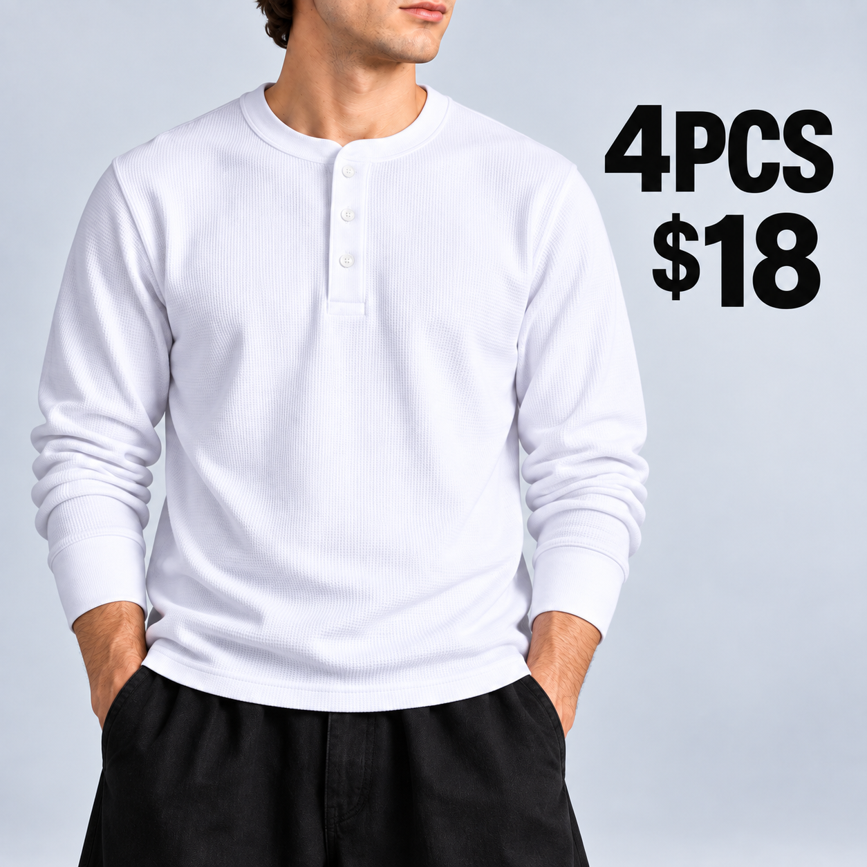White men's waffle-knit Henley 4PCS for $18