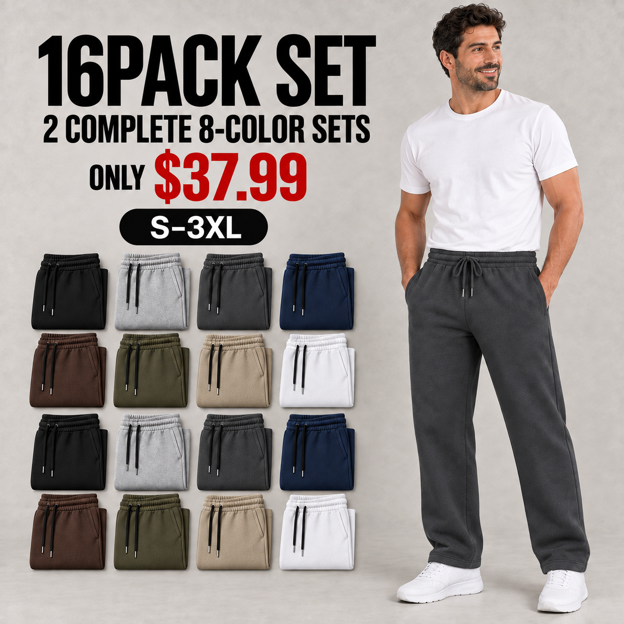 16PACK sweatpants with two pairs in each of eight colors for 37.99