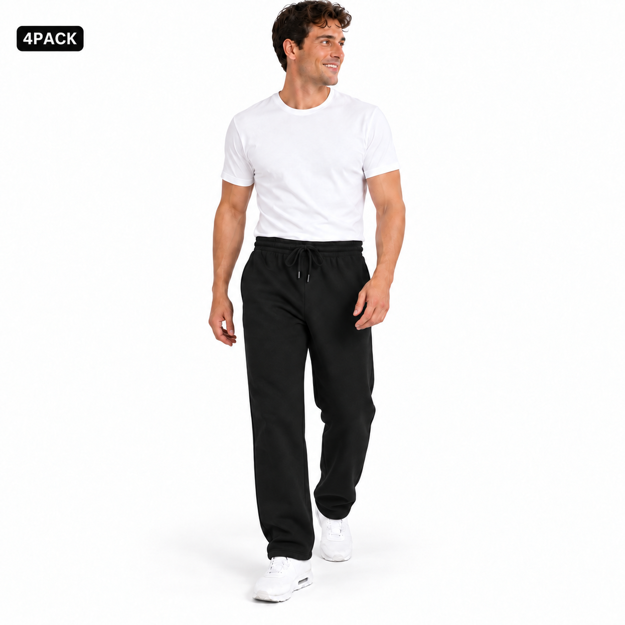 Black 4PACK heavyweight fleece open-bottom sweatpants on male model