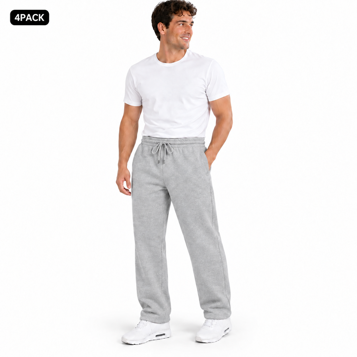 Heather Grey 4PACK heavyweight fleece open-bottom sweatpants on male model