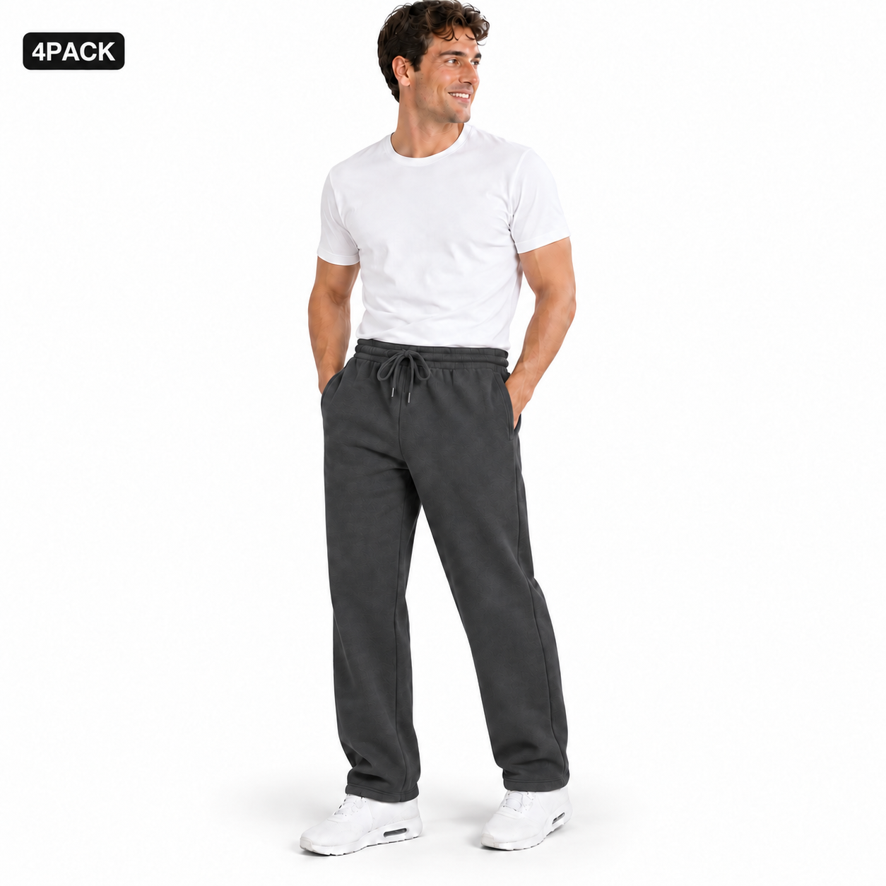 Charcoal 4PACK heavyweight fleece open-bottom sweatpants on male model