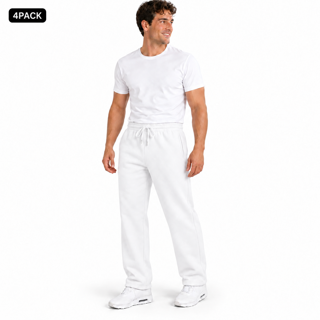 White 4PACK heavyweight fleece open-bottom sweatpants on male model
