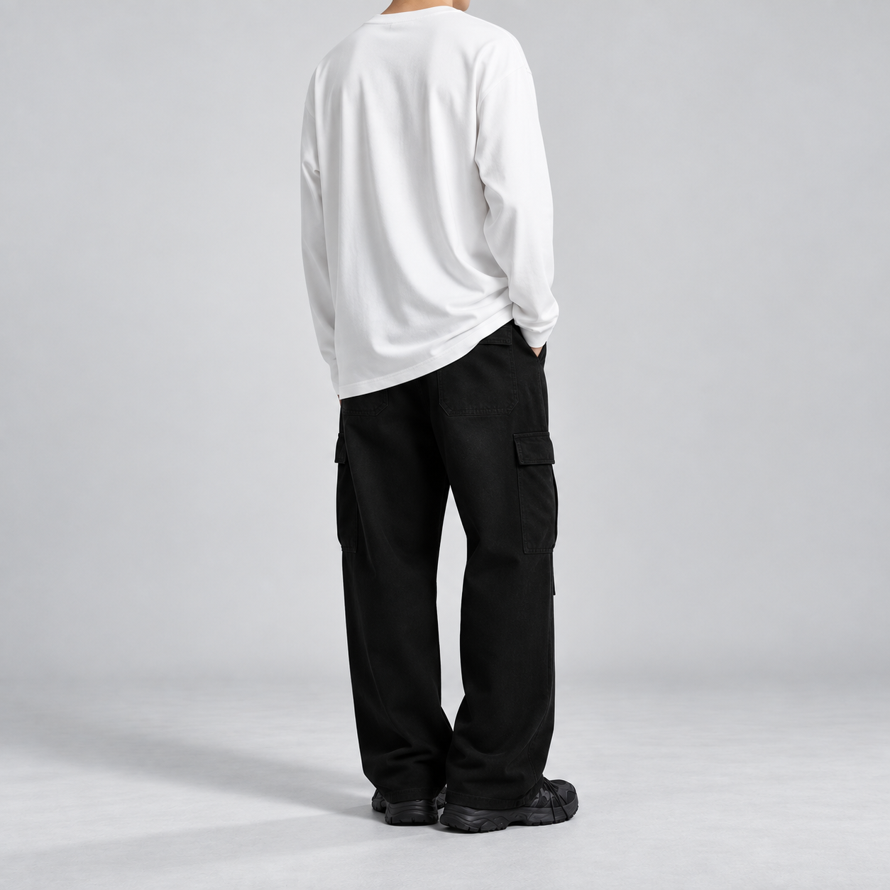 White unisex heavyweight cotton long-sleeve T-shirt back view