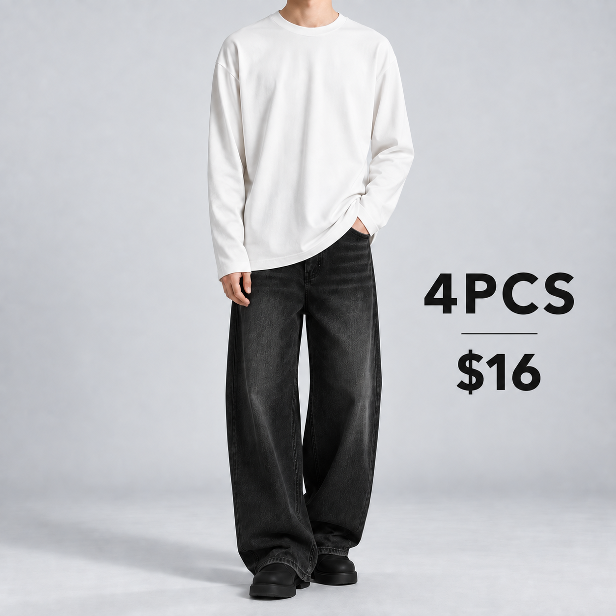 White heavyweight cotton long-sleeve T-shirt 4PCS for $16