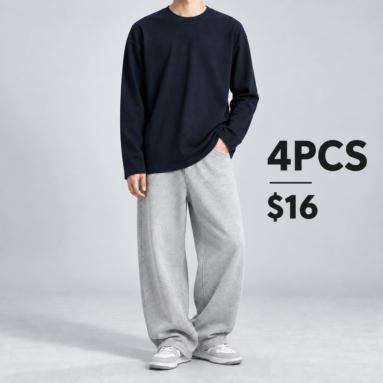 Midnight Blue heavyweight cotton long-sleeve T-shirt 4PCS for $16