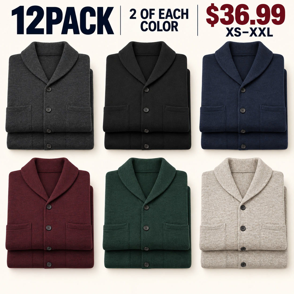 Product-only 12PACK with two cardigans in each of six colors