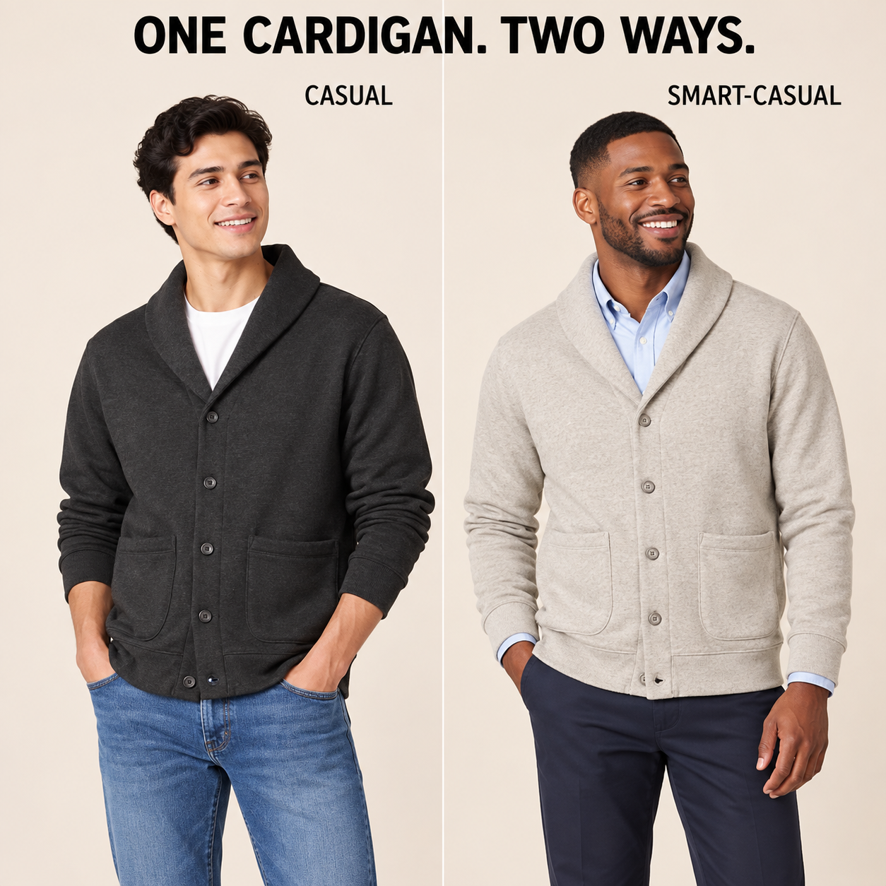 Casual and smart-casual ways to style the men's shawl-collar cardigan