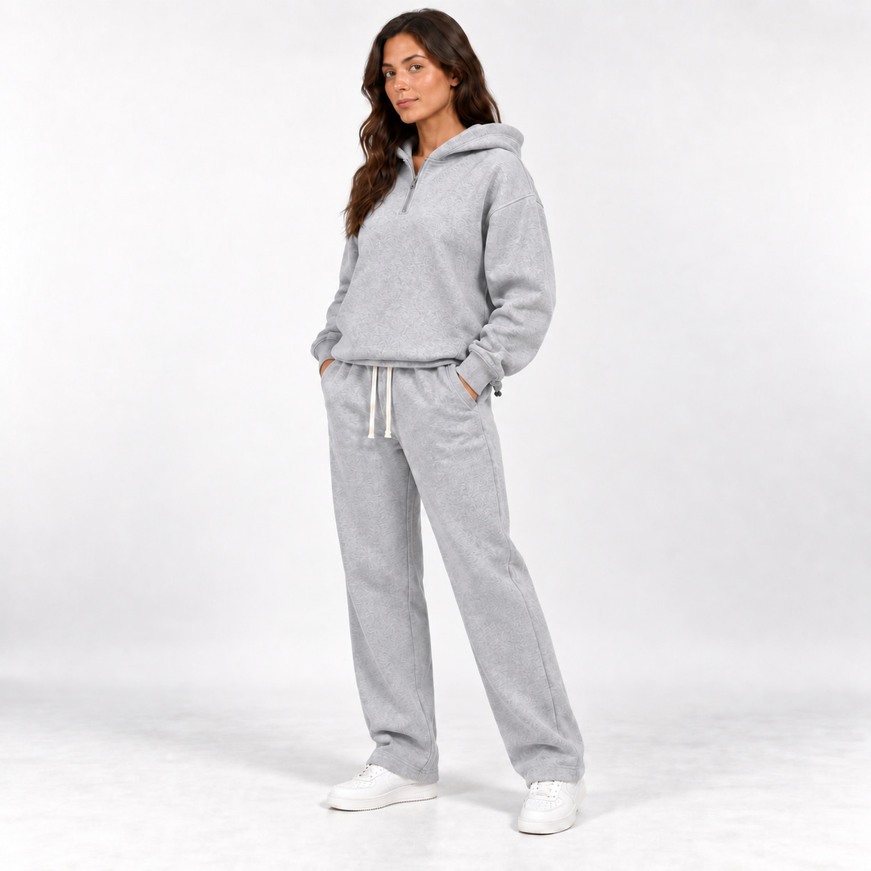 Pebble Lime unisex half-zip hoodie and straight-leg sweatpants complete two-piece set