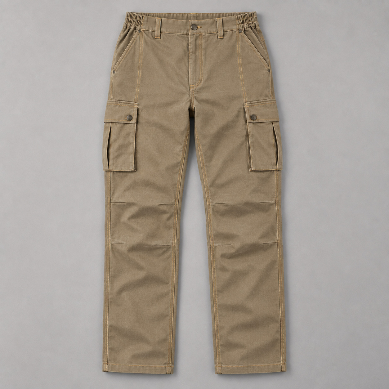 Full front product view of Tarmac Grey cargo work pants with thigh pockets and articulated knees