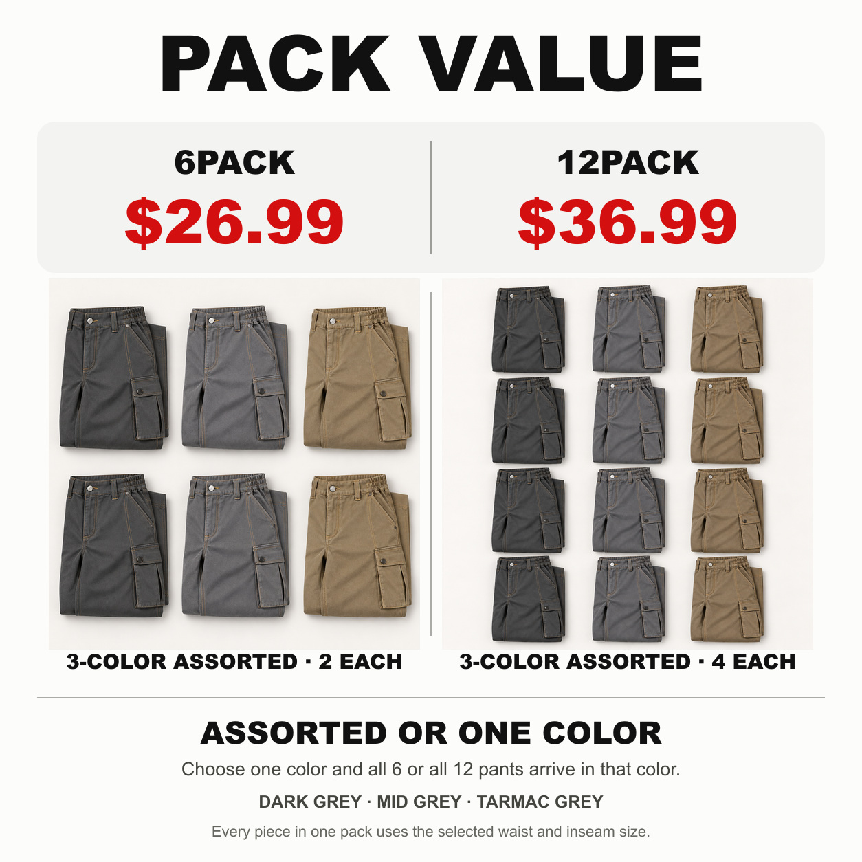 6PACK and 12PACK cargo work pants package value comparison