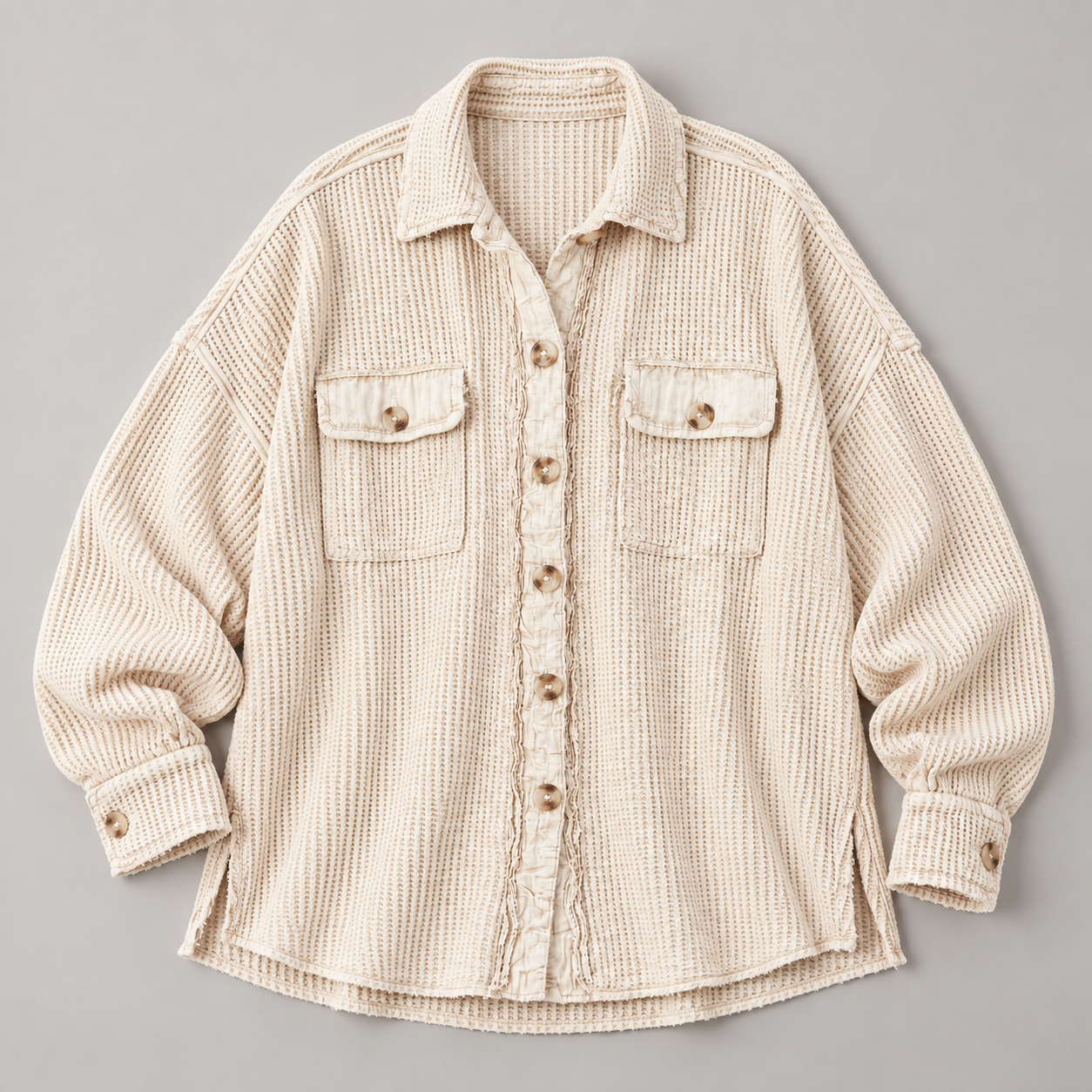 Product-only view of the Apricot waffle-knit shacket construction and texture