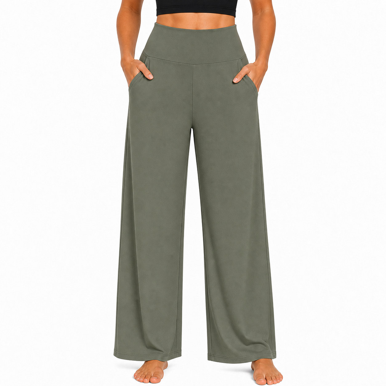 Limited Deal 8-Pack Women's High-Waisted Wide Leg Stretch Pants with Deep Pockets