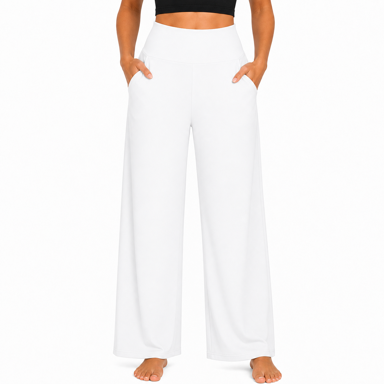 Limited Deal 8-Pack Women's High-Waisted Wide Leg Stretch Pants with Deep Pockets