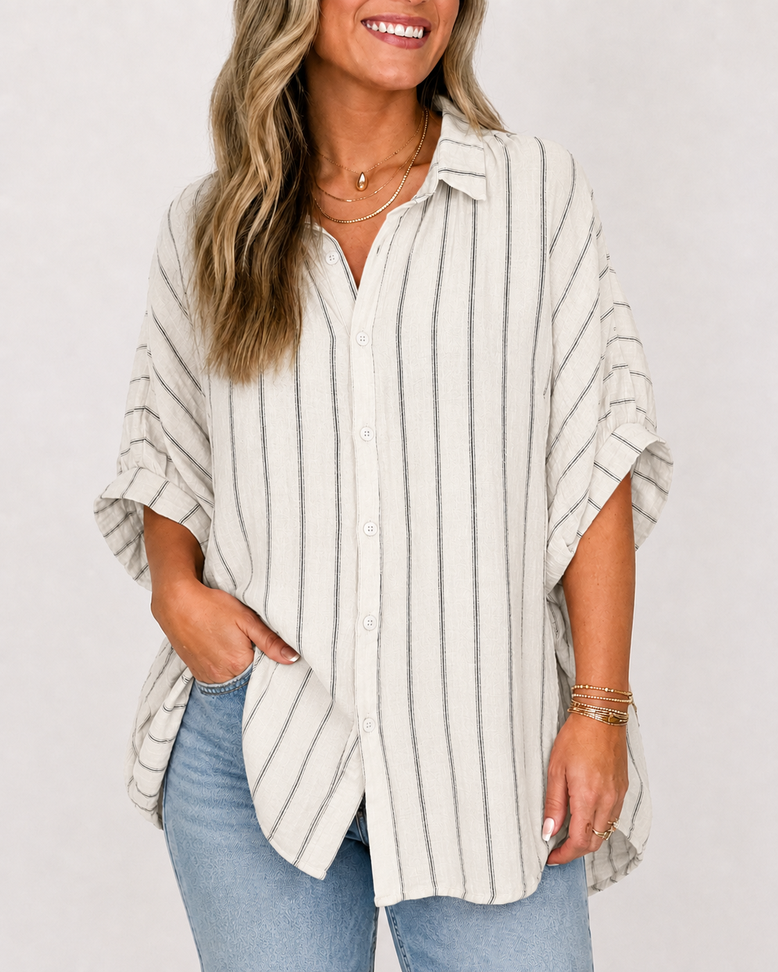 Soft Ivory Stripe front view