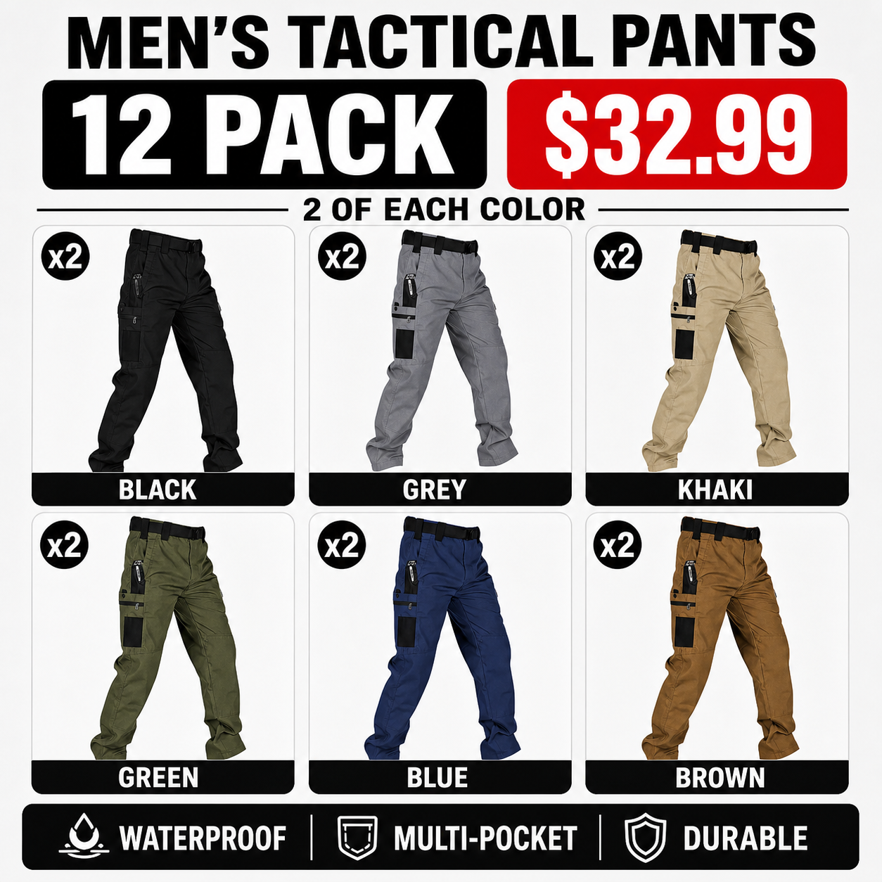 Men's Tactical Cargo Work Pants 12Pack $32.99