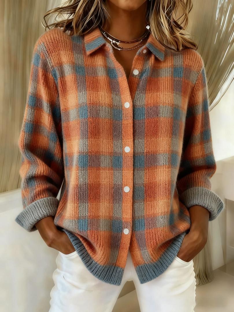 CLEARANCE SALE🔥 Women's Plaid Print Casual Cotton Buttoned Cardigan Sweater