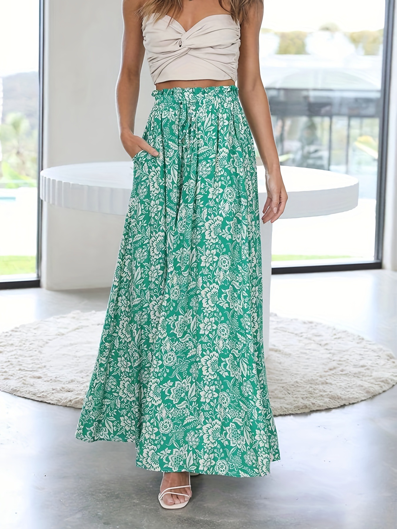Summer High-Waisted, Loose-Fit Printed Wide-Leg Pants