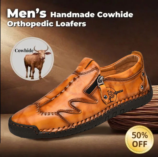Men's genuine leather non-slip corrective shoes, handmade casual loafers