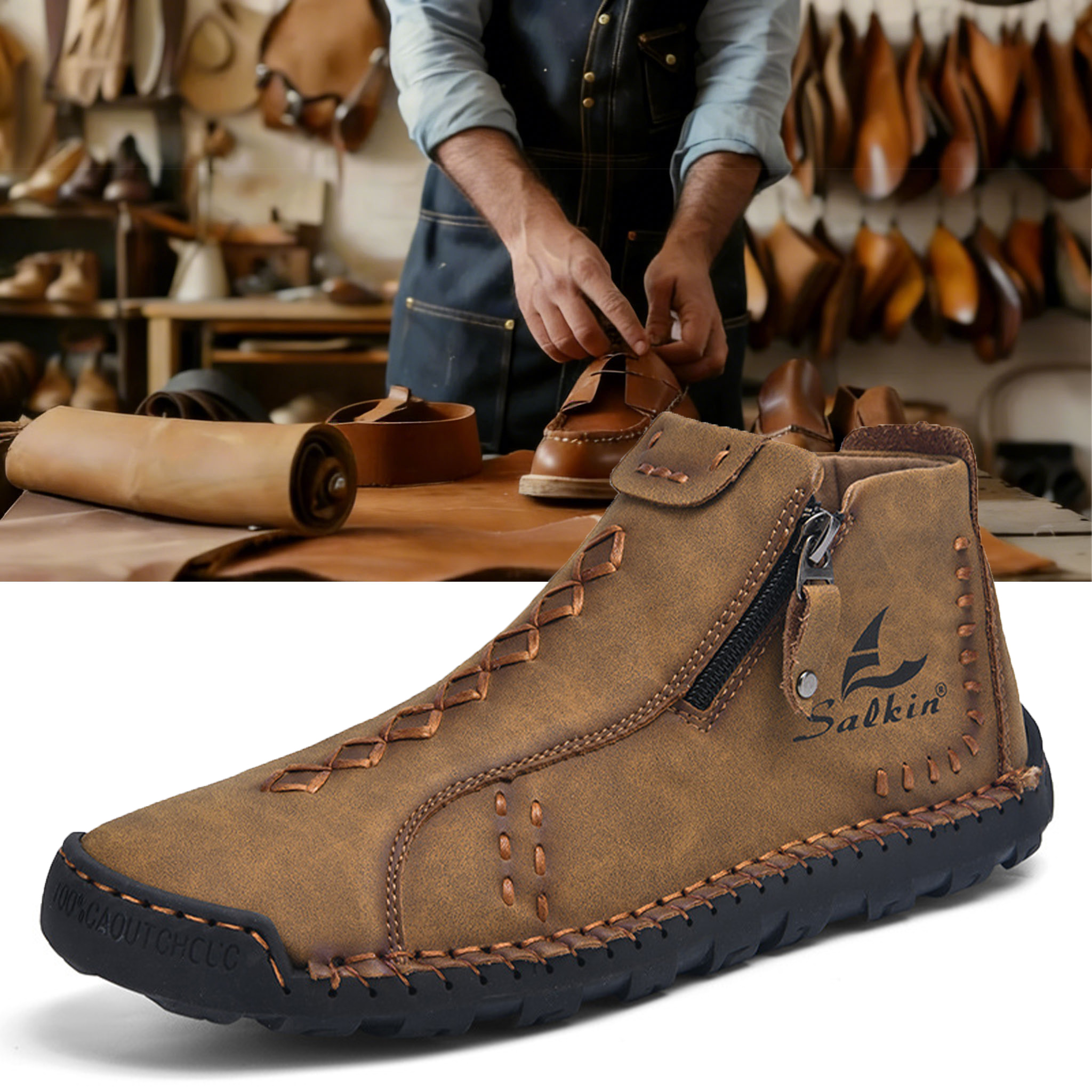 ⏰ 50% off - Men's orthopedic leather shoes/outdoor boots with side zipper design