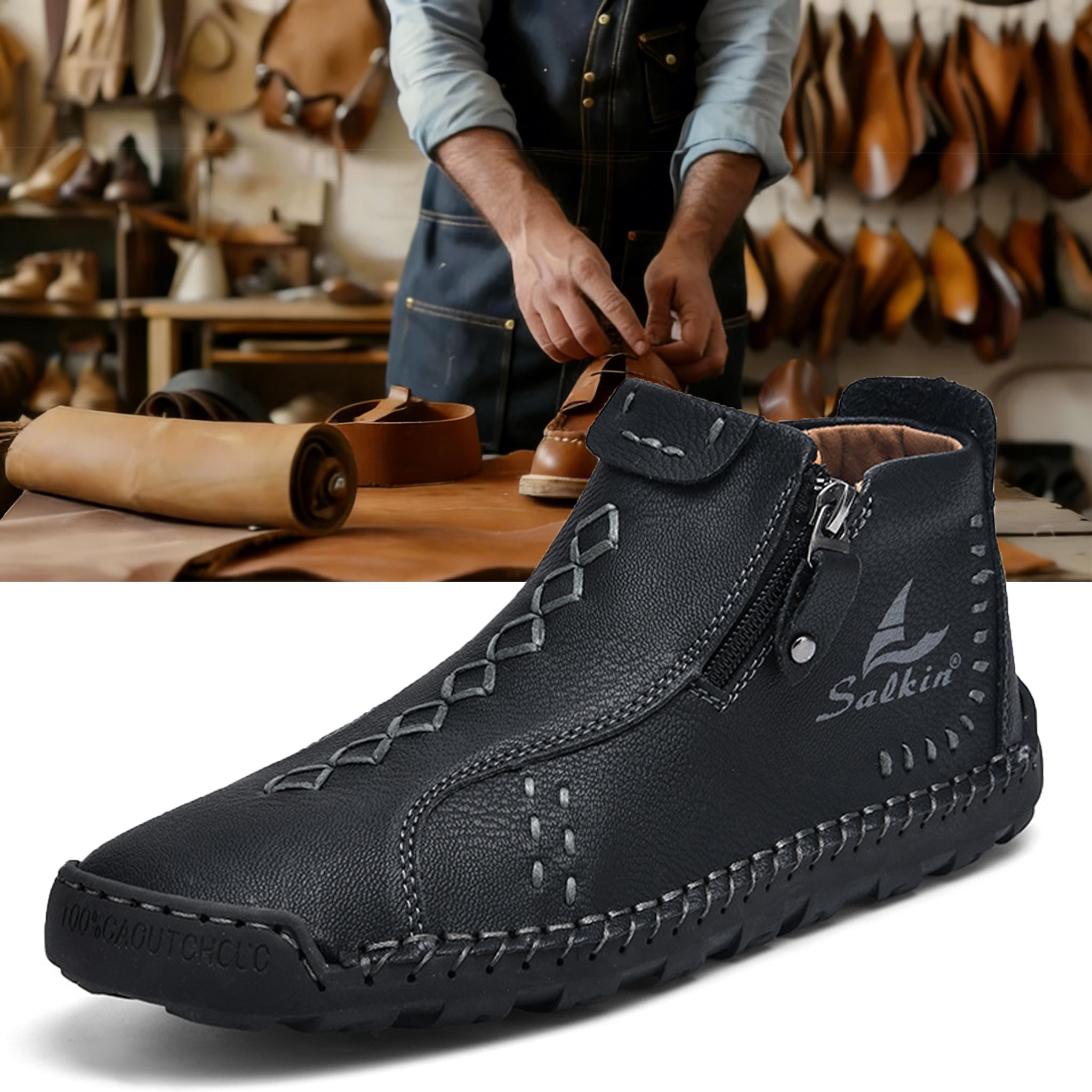 ⏰ 50% off - Men's orthopedic leather shoes/outdoor boots with side zipper design