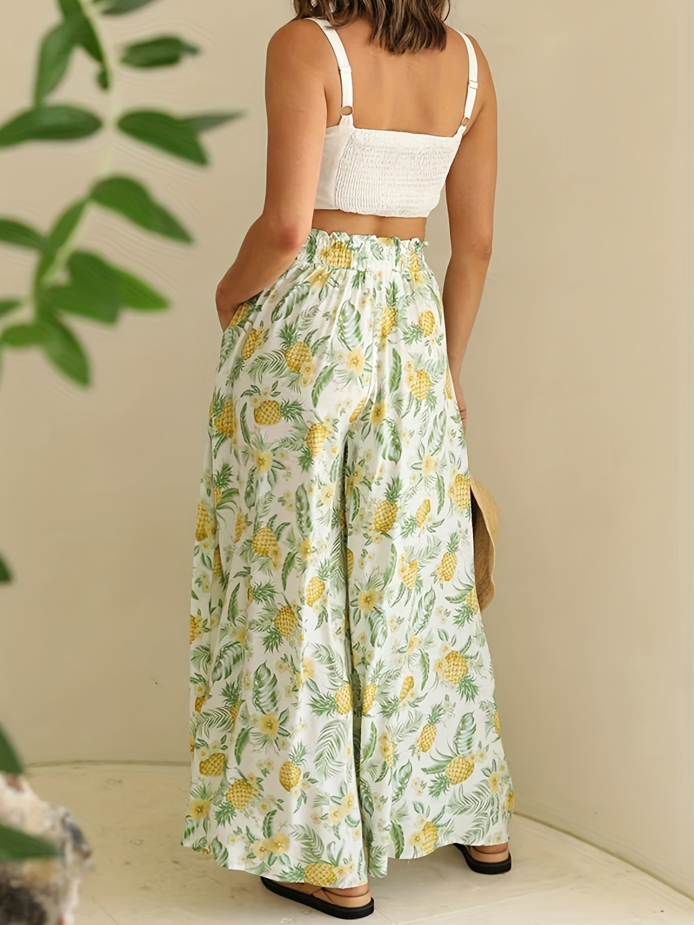 Summer High-Waisted, Loose-Fit Printed Wide-Leg Pants