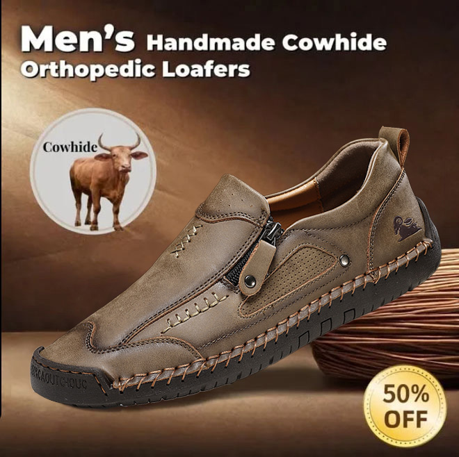⏰ 50% OFF - Men's Genuine Leather Non-Slip Orthopedic Shoes, Handmade Stitched Men's Outdoor Casual Shoes