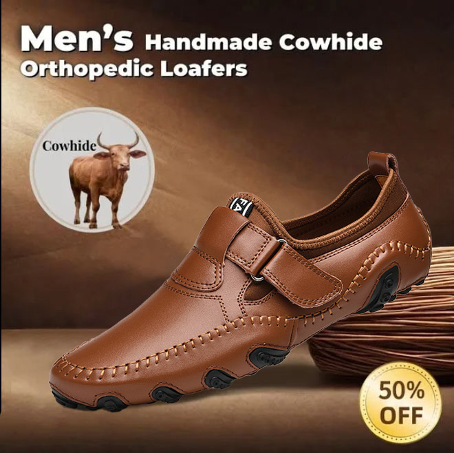 ⏰ 50% OFF - Men's Genuine Leather Non-Slip Orthopedic Shoes, Breathable Soft-Soled Driving Shoes