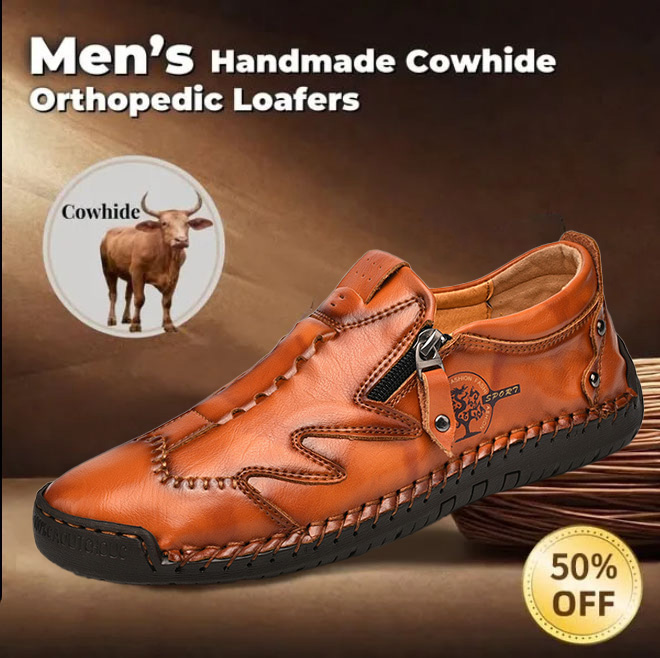 Men's genuine leather non-slip corrective shoes, handmade casual loafers