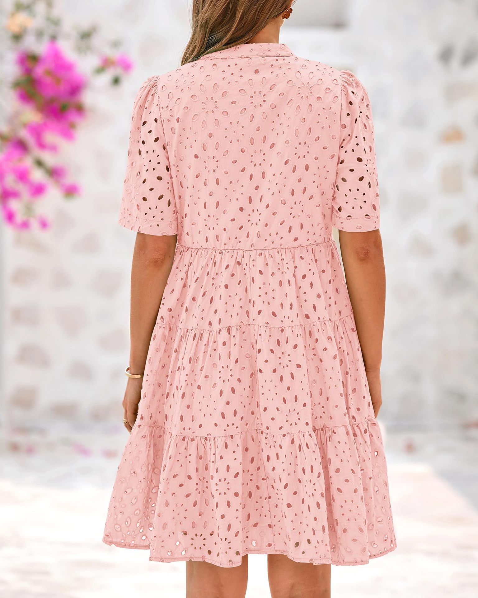 French-style V-neck cut-out lace dress