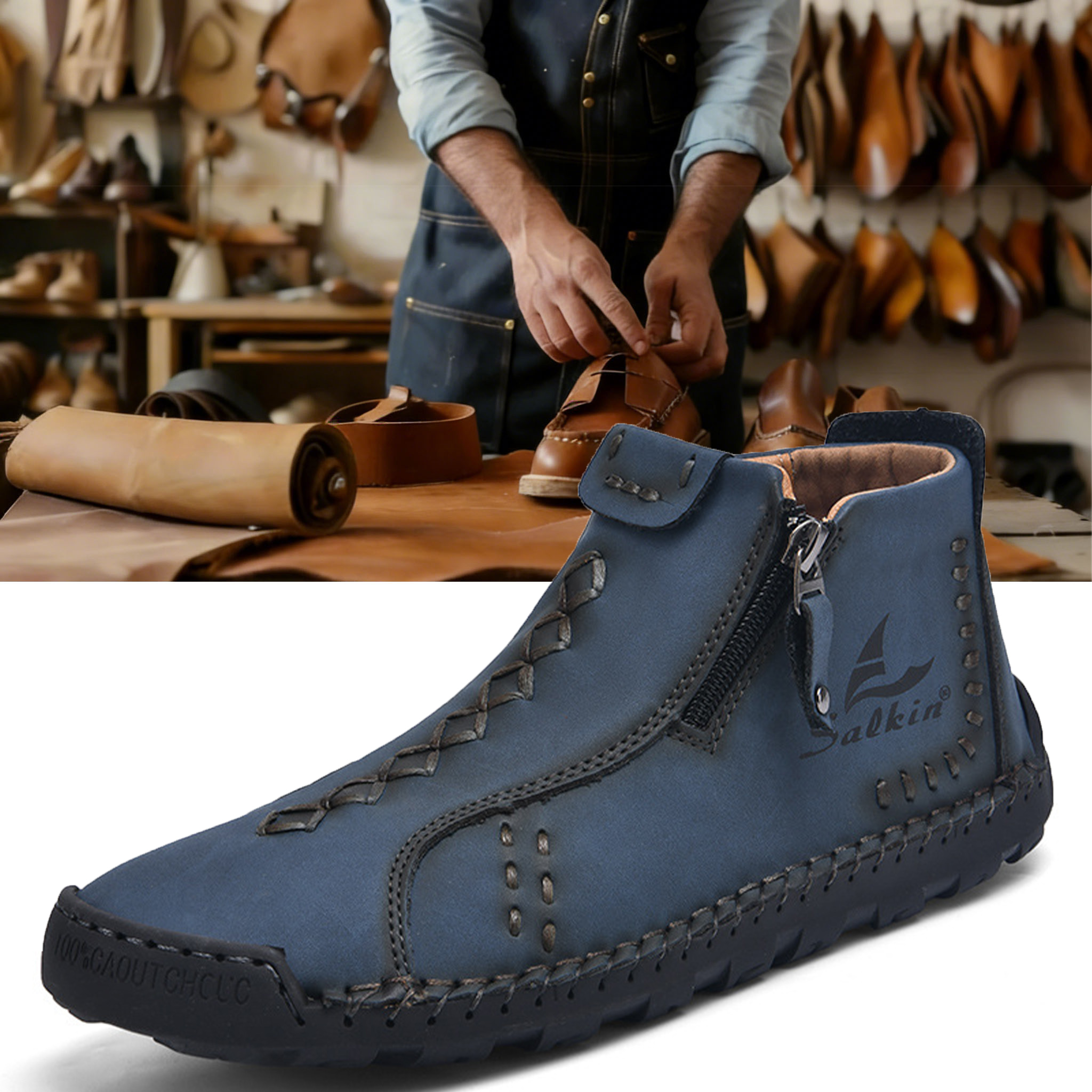 ⏰ 50% off - Men's orthopedic leather shoes/outdoor boots with side zipper design