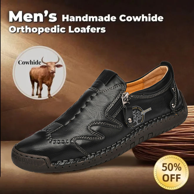 Men's genuine leather non-slip corrective shoes, handmade casual loafers