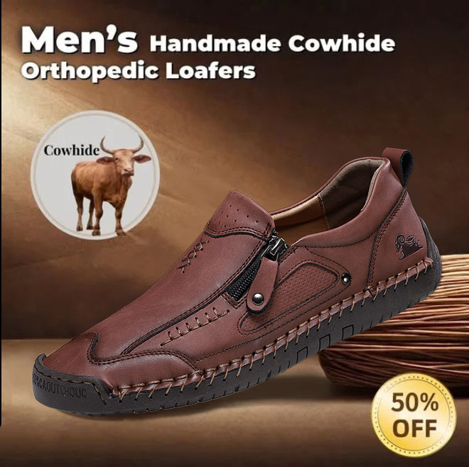 ⏰ 50% OFF - Men's Genuine Leather Non-Slip Orthopedic Shoes, Handmade Stitched Men's Outdoor Casual Shoes
