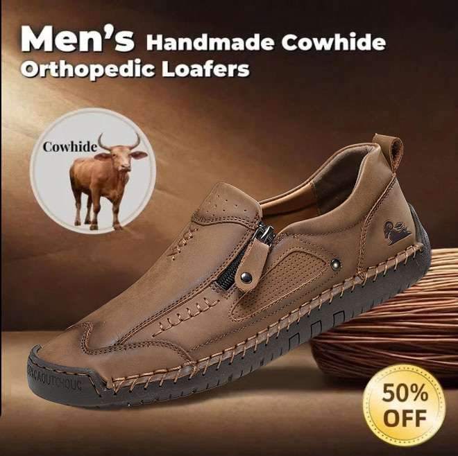 ⏰ 50% OFF - Men's Genuine Leather Non-Slip Orthopedic Shoes, Handmade Stitched Men's Outdoor Casual Shoes