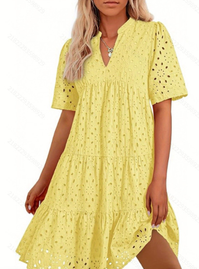 French-style V-neck cut-out lace dress