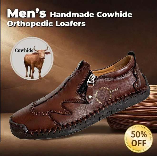 Men's genuine leather non-slip corrective shoes, handmade casual loafers