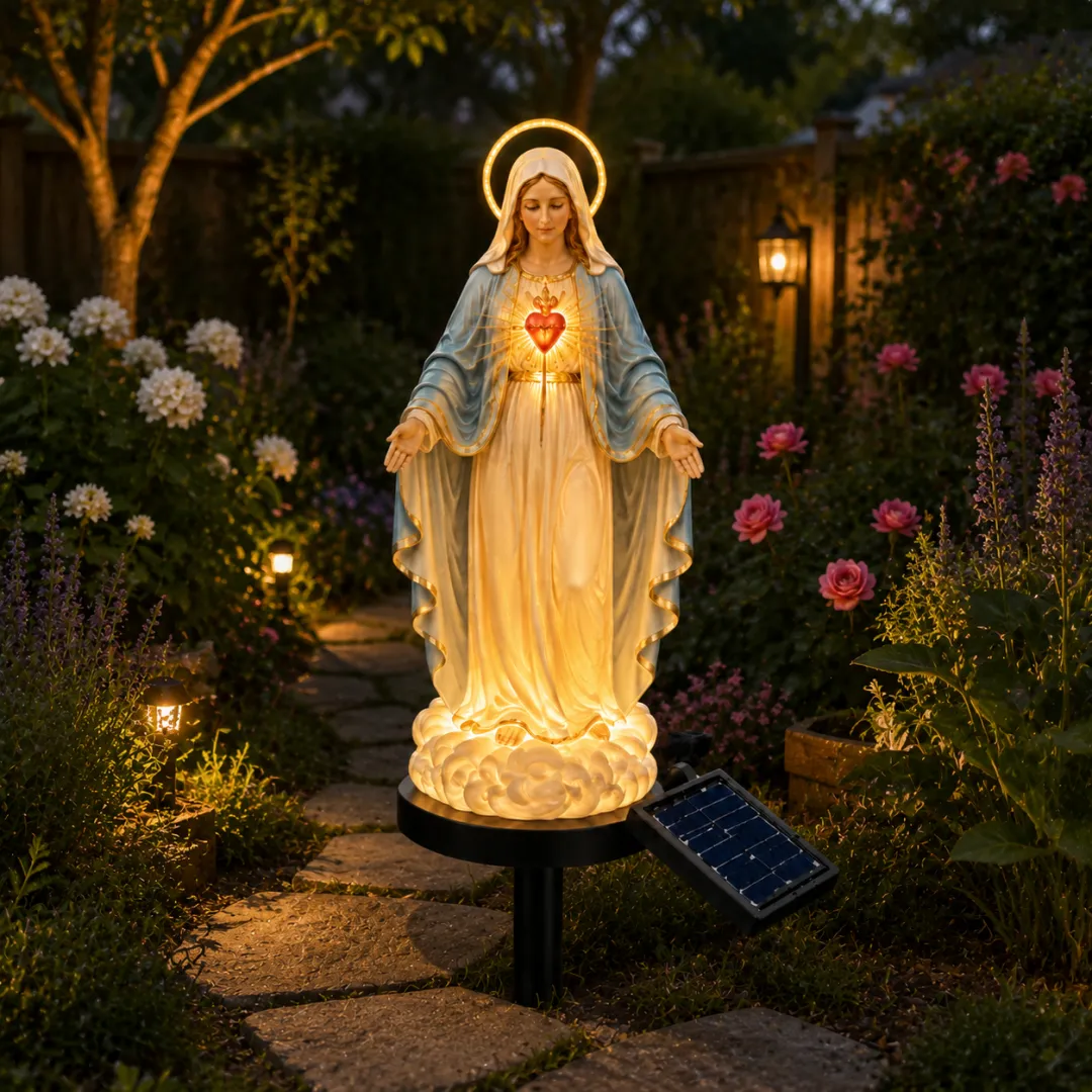 Solar Virgin Mary Garden Statue Light – Glowing Sacred Heart Outdoor Decor for Yard & Patio